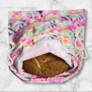 Pink Tie-Dye Cotton Bread Bag, Zero-Waste Reusable Sourdough Storage Bag